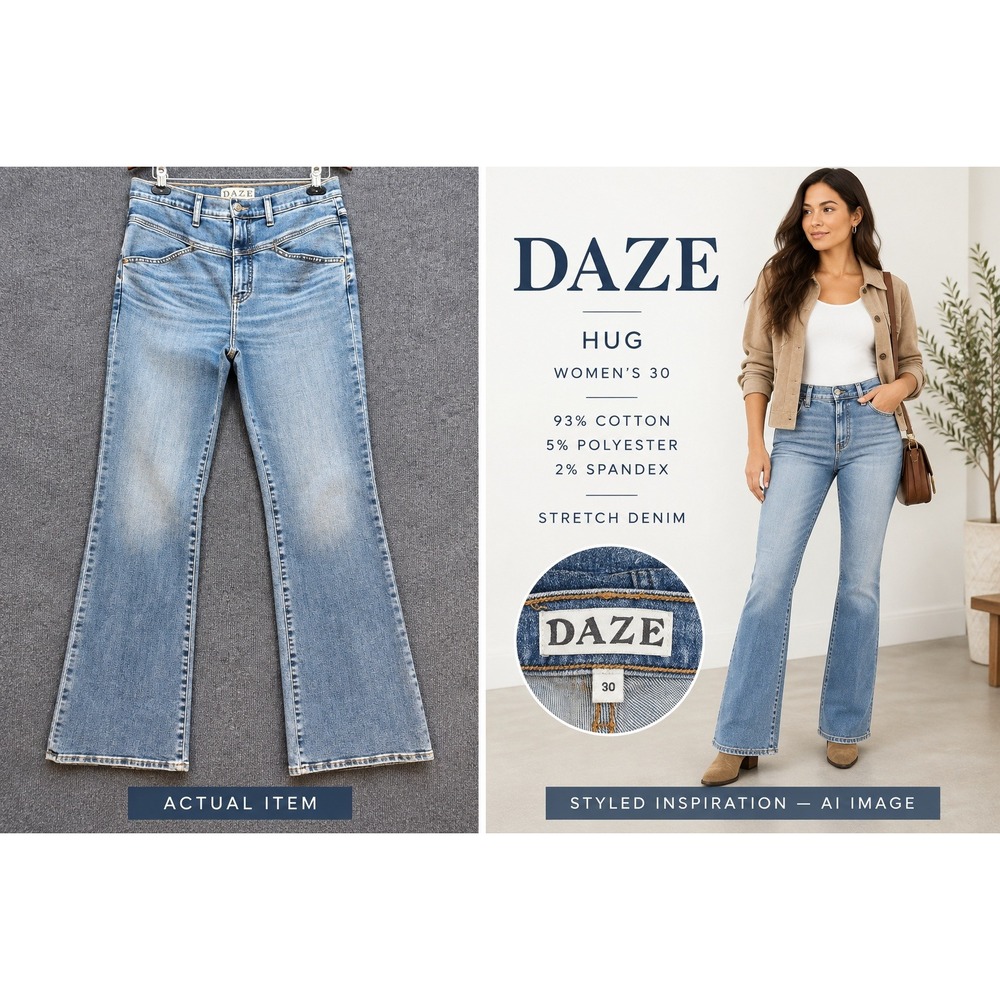 DAZE Hug Jeans Women High Rise Flare Stretch Blue 30 Excellent Boho Retro